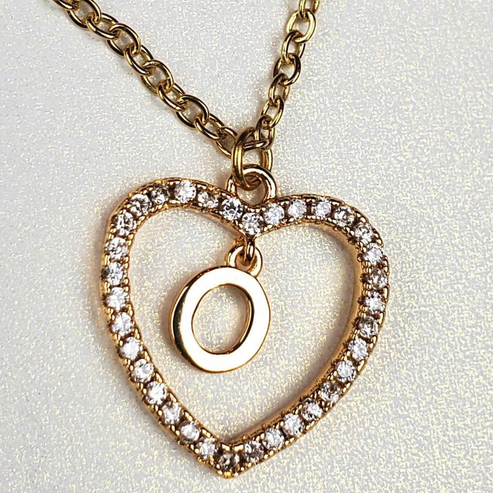 Initials O Heart Pendant Necklace For Women /Zircon Gemstones/ Love Necklaces